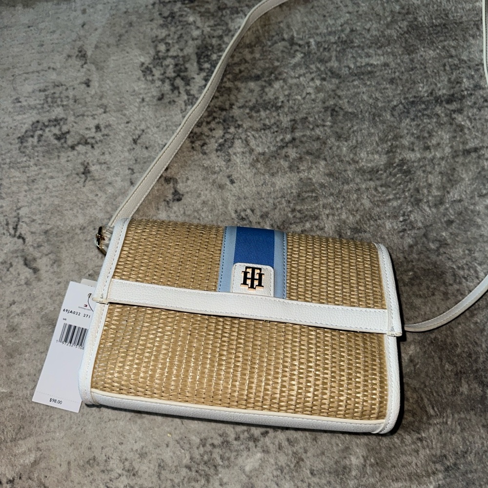 Tommy Hilfiger Beige and Blue Raffle Crossbody Bag